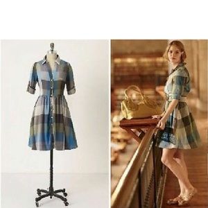Anthropologie Blue and Gray Plaid Dress